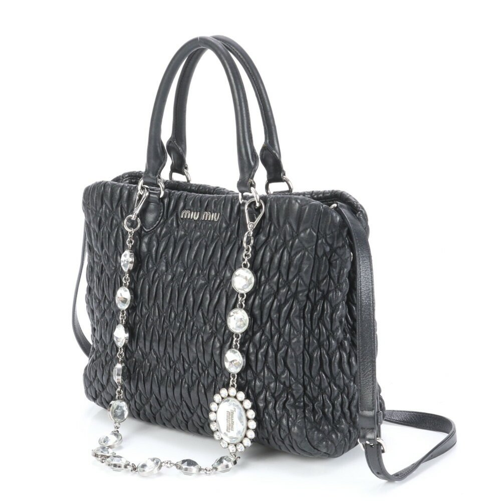 MIU MIU Matelasse Nappa Crystal Leather Shoulder Bag Black - Picture 2 of 15